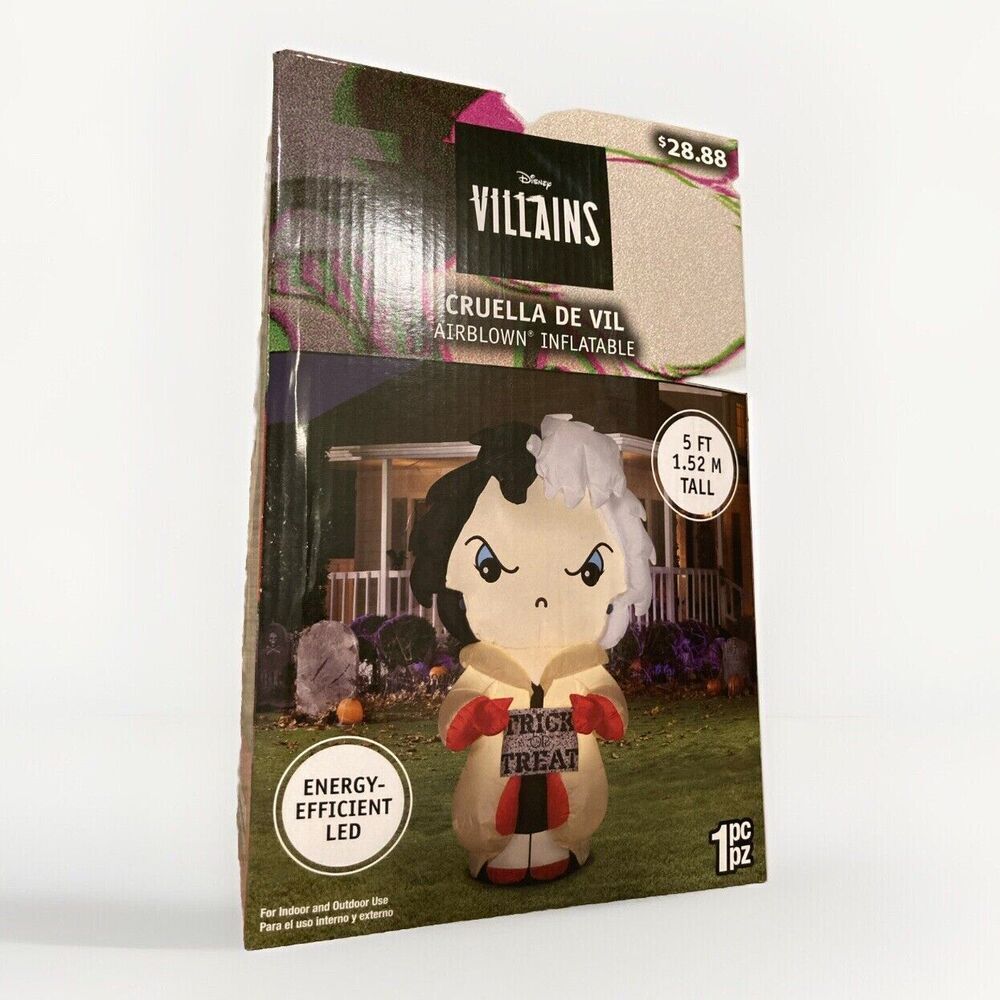 New 5 ft Tall Disney Cruella De Vil Villains Halloween Inflatable LED Lights!
